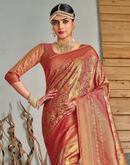 Pink Floral  Meena work Padiya Banaras Tissue Saree