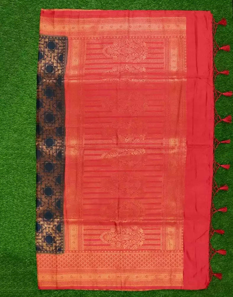 Navy Blue Geometric Zari Soft Silk Saree