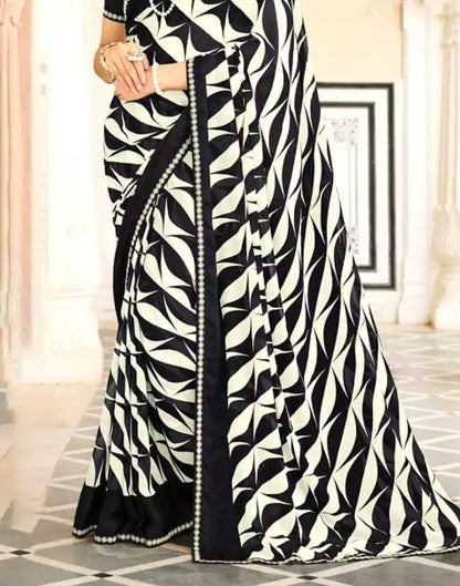 Black Graphic Print Chiffon Saree