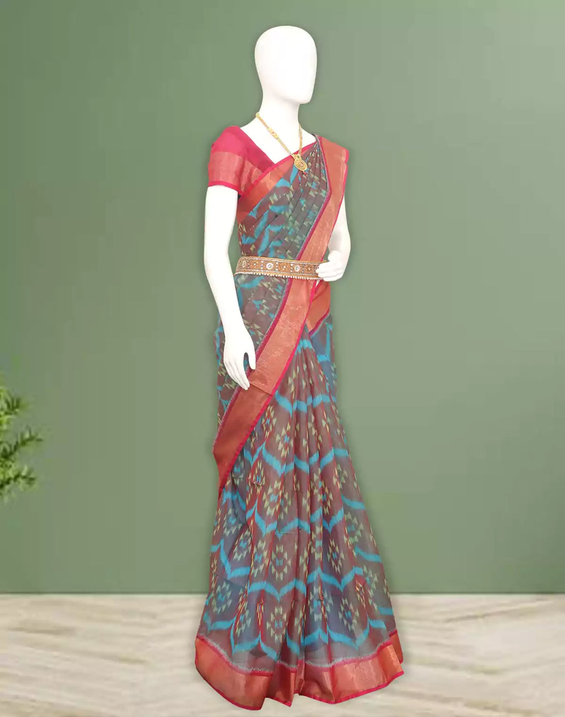 Blue Coloured Ikat Cotton Sico Saree