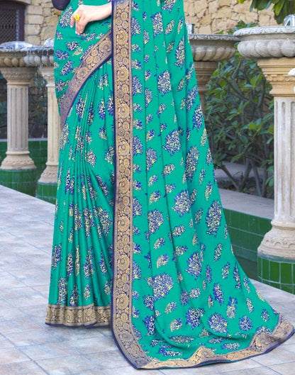 Green Coloured Floral Print Chiffon Fabric Saree