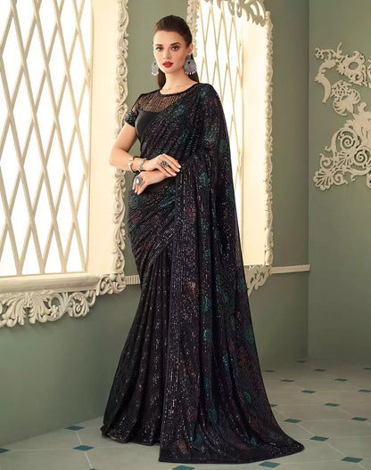 Black Coloured Georgette Sequence work Saree