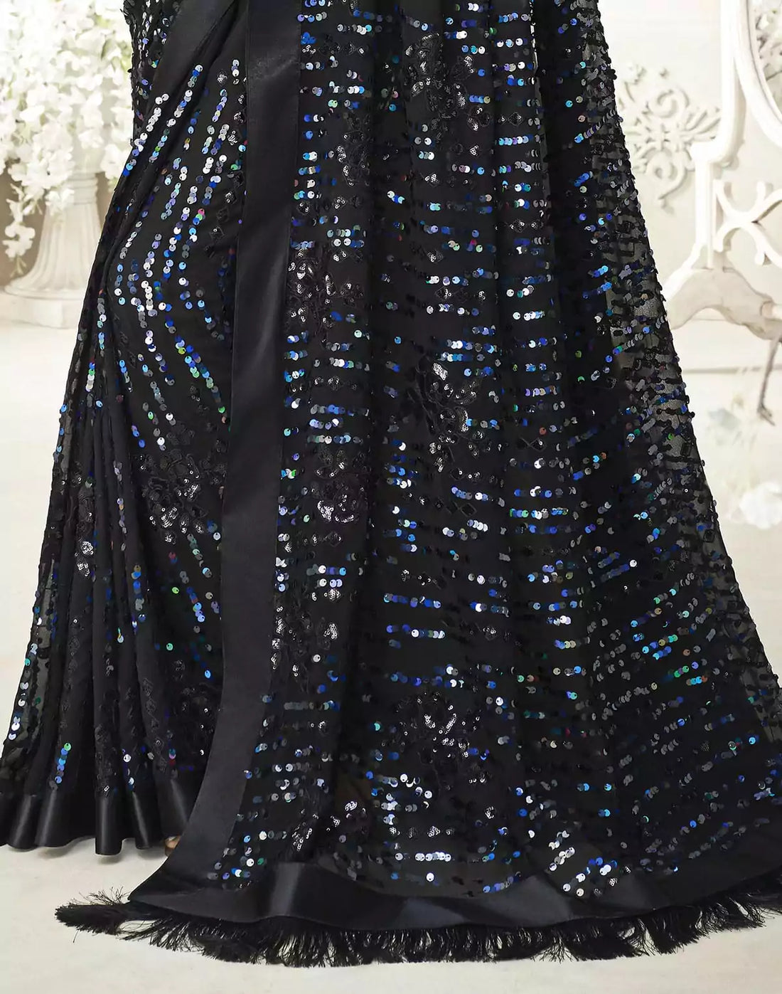 Black Heavy Sequence work Soft Georgette Saree