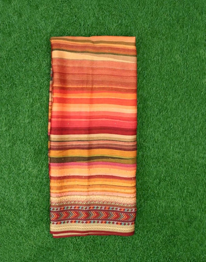 Orange Striped Stones work Crape Saree