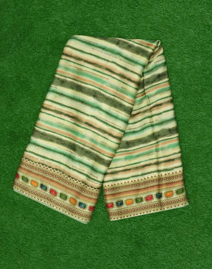 Green Striped Stones work Crape Saree