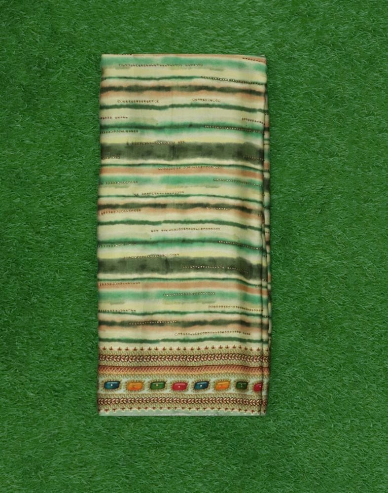 Green Striped Stones work Crape Saree