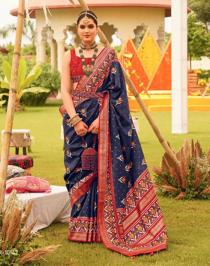 Astonishing Navy Blue Patola Silk Saree