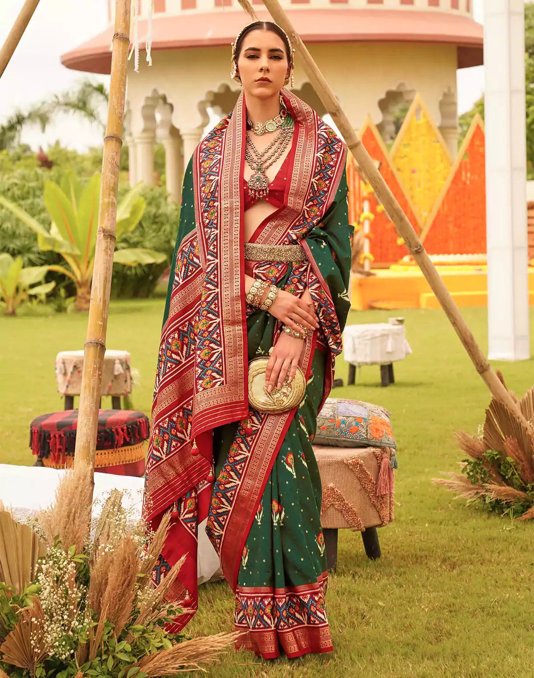 Dark Green Woven design Patola Silk Festive Saree