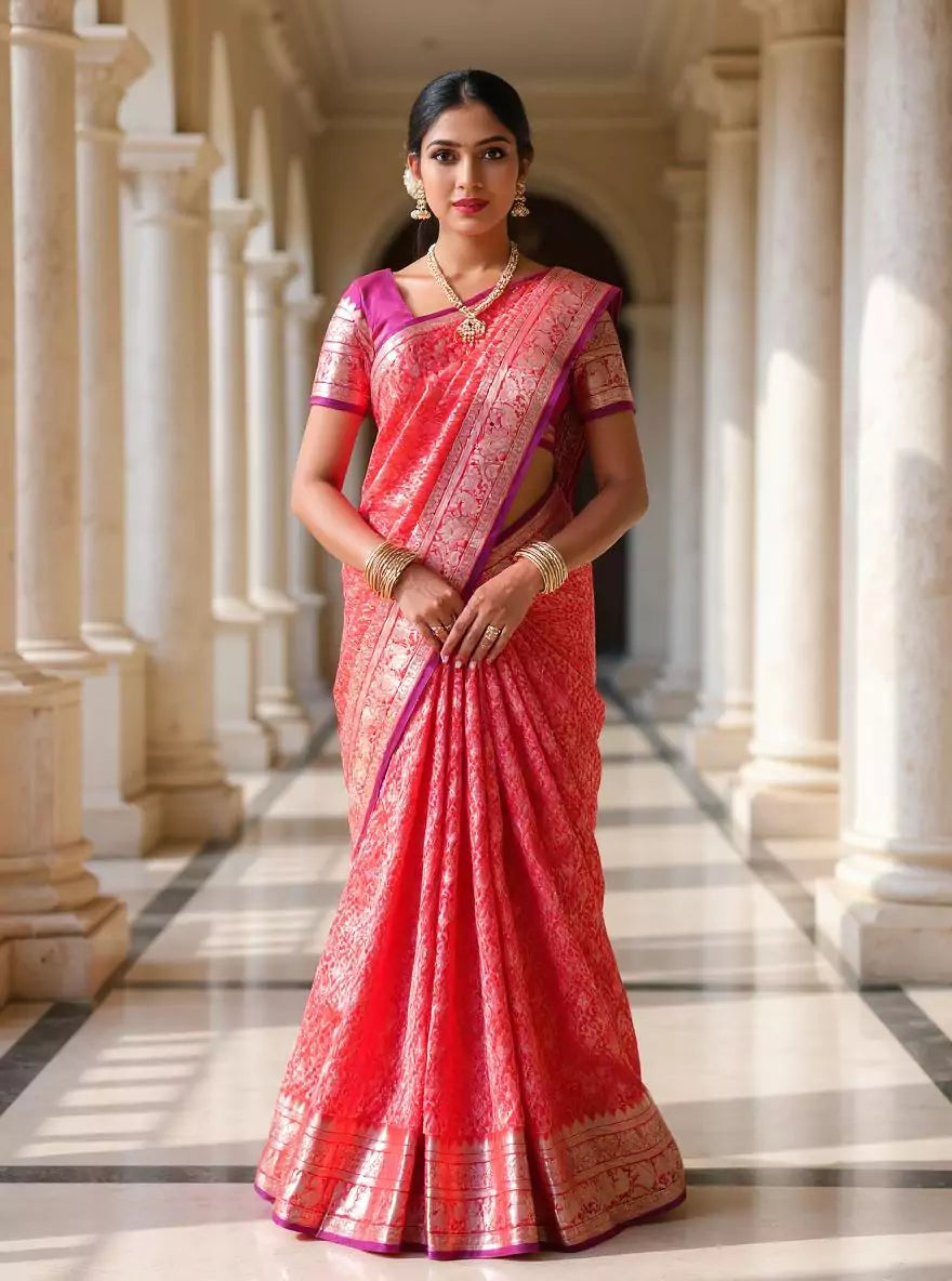 Red Silver Paisely Design Kanchi Pattu Saree