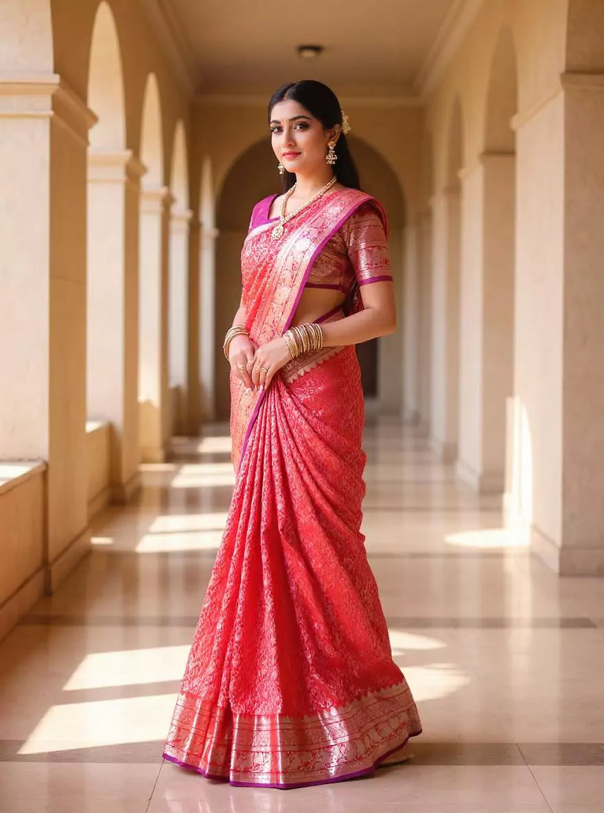 Red Silver Paisely Design Kanchi Pattu Saree