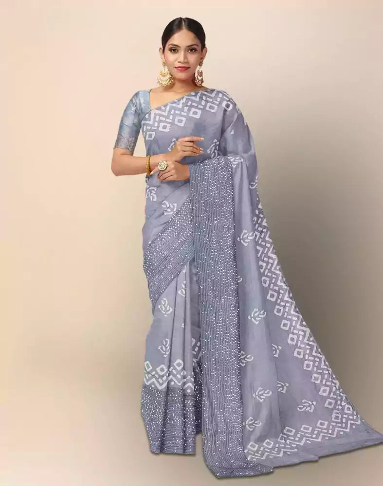 Grey Batik print Pure Cotton Saree