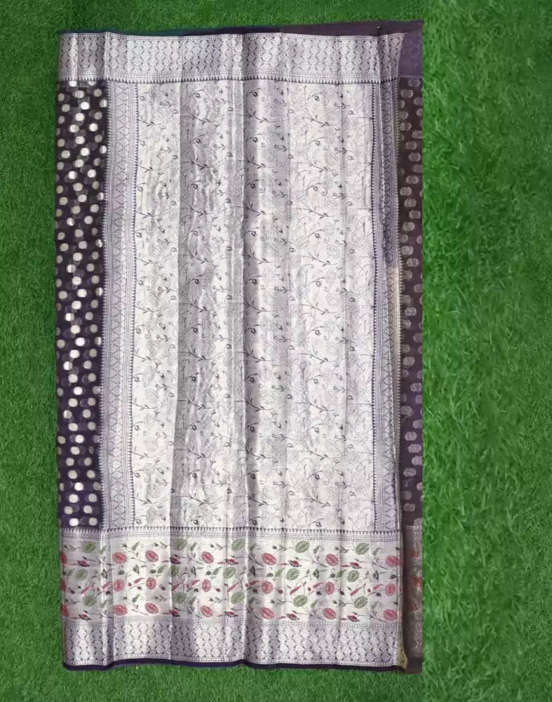 Navy Blue Polka Dots Booti Organza Saree