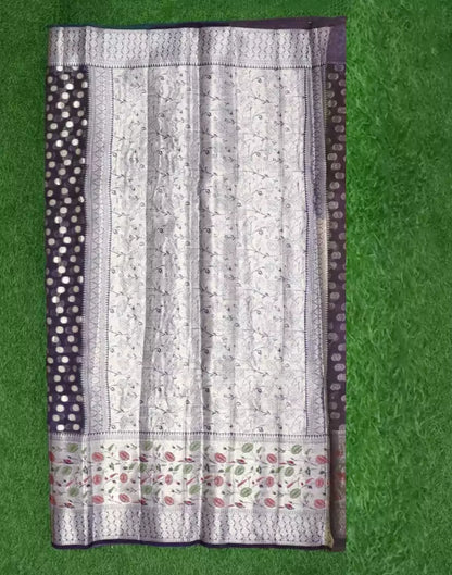 Navy Blue Polka Dots Booti Organza Saree