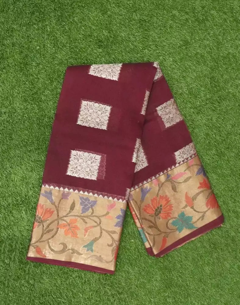 Maroon Floral Butta Organza Saree