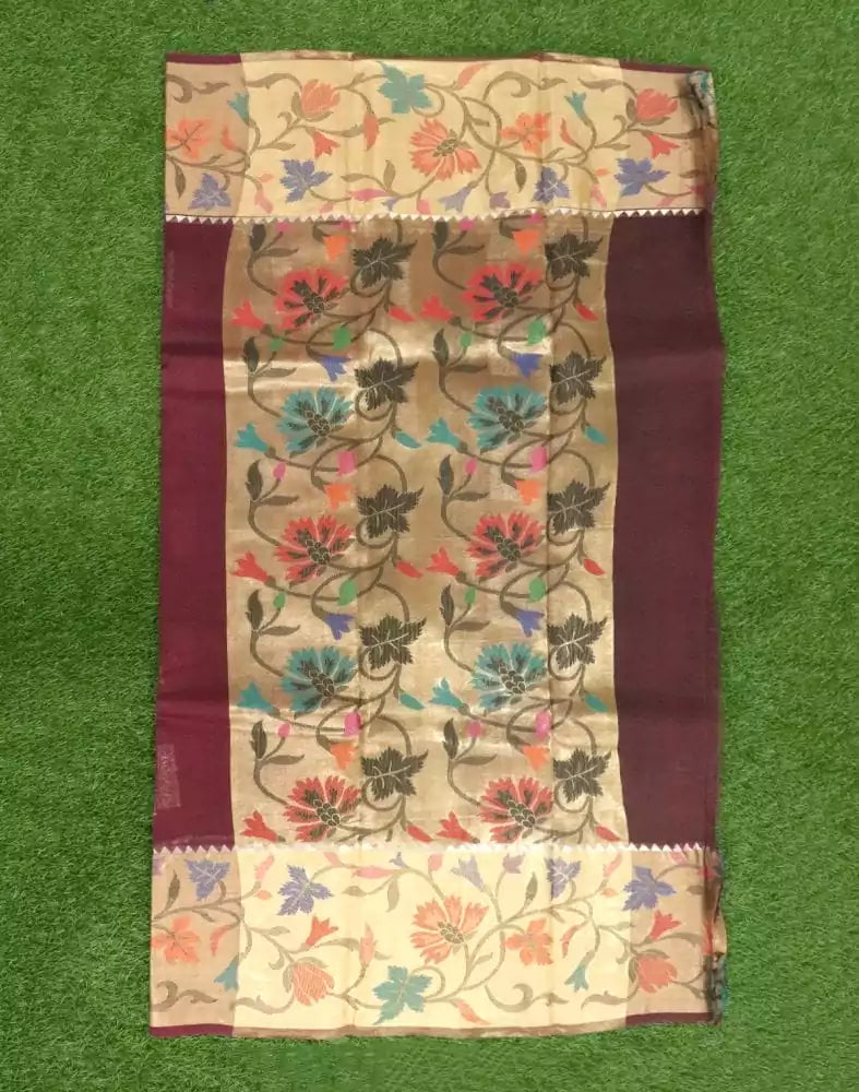 Maroon Floral Butta Organza Saree