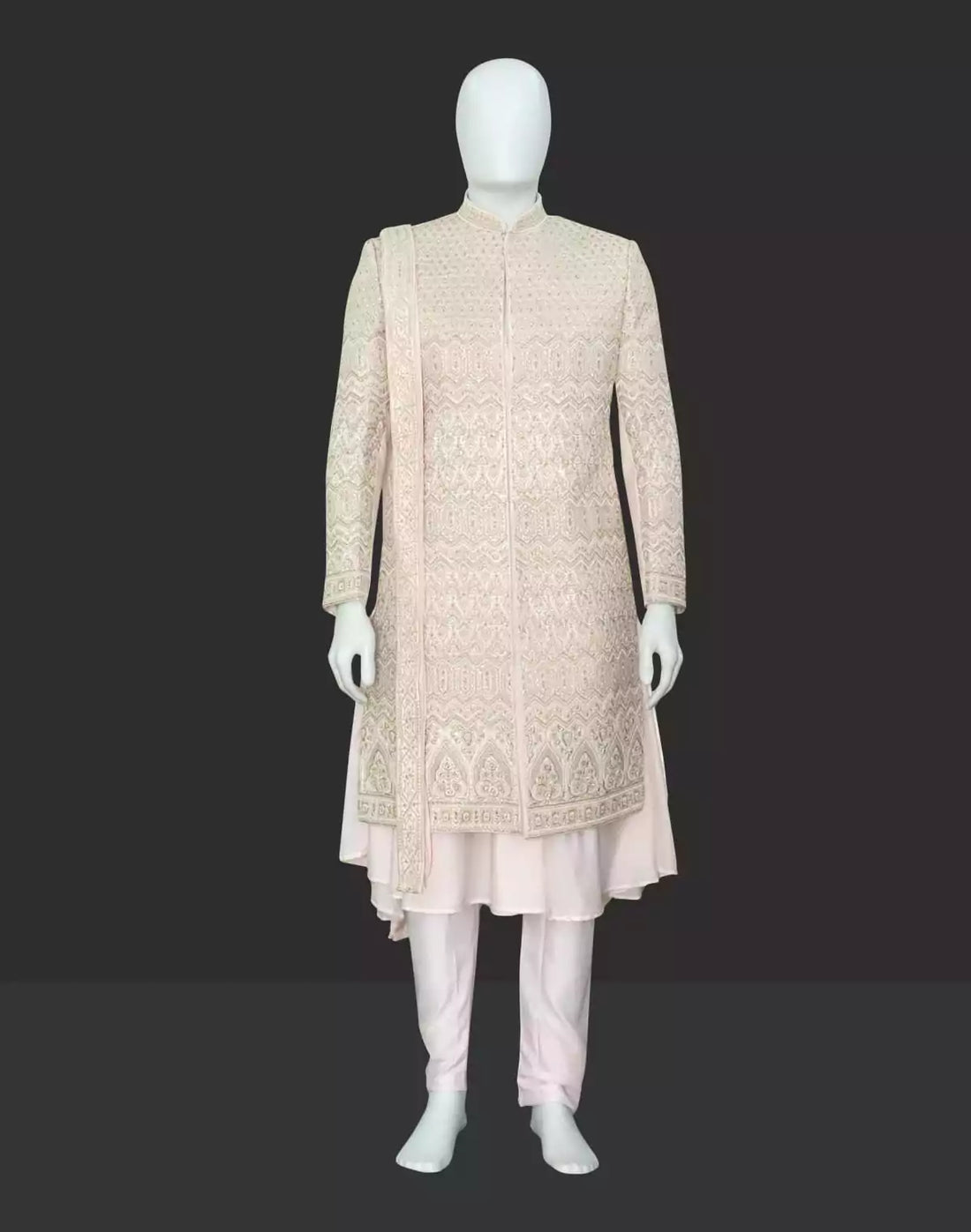 Charming Pink heavy Zardosi with Pearls work Anarkali Sherwani with Dupatta