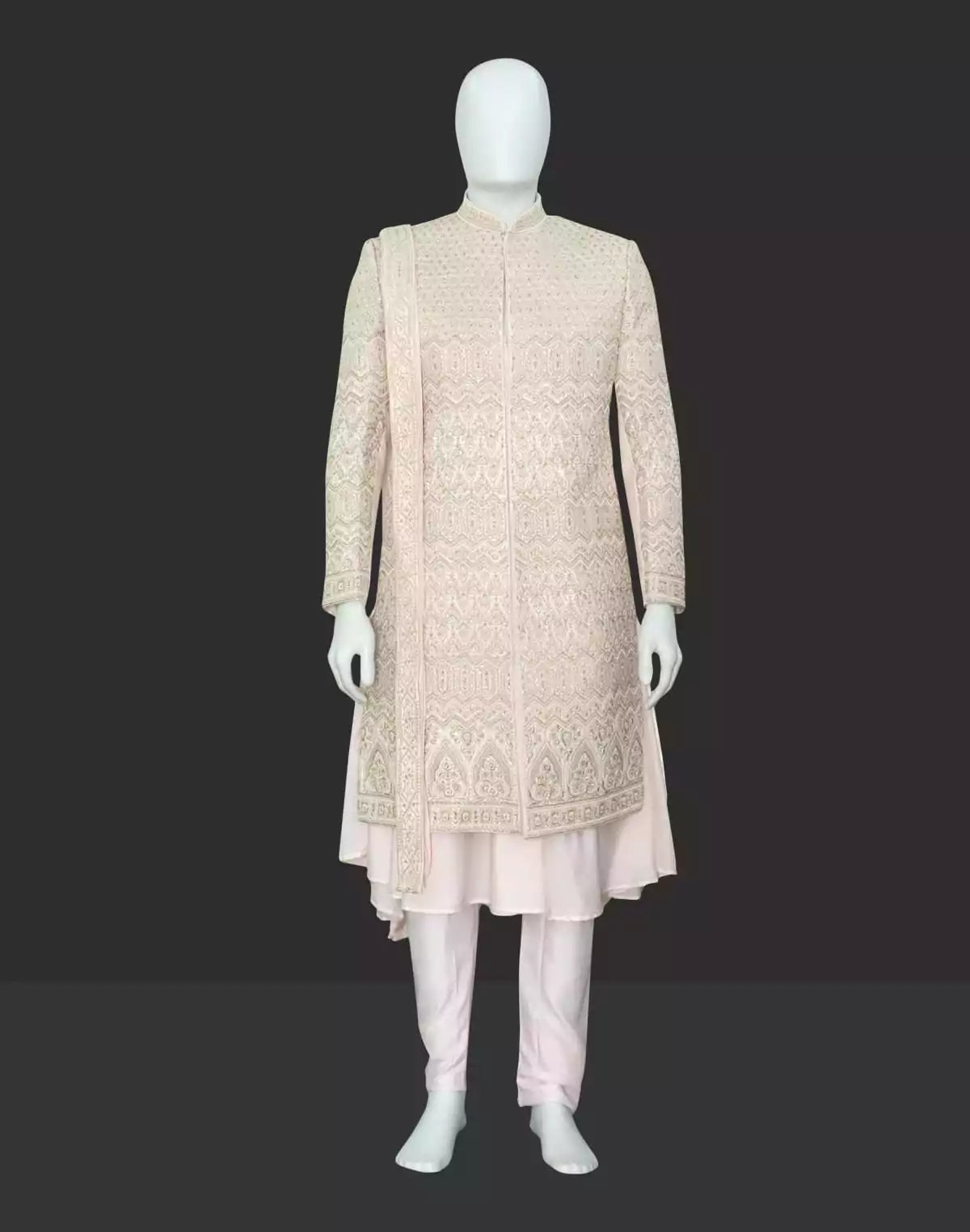 Charming Pink heavy Zardosi with Pearls work Anarkali Sherwani with Dupatta