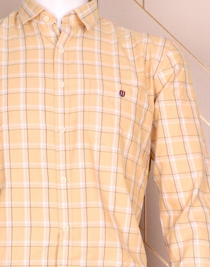 Beige Coloured Checkered Pattern Casual Shirt