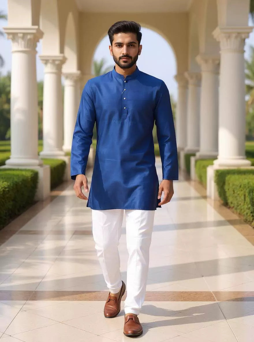 Raw Silk Plain Blue Men&