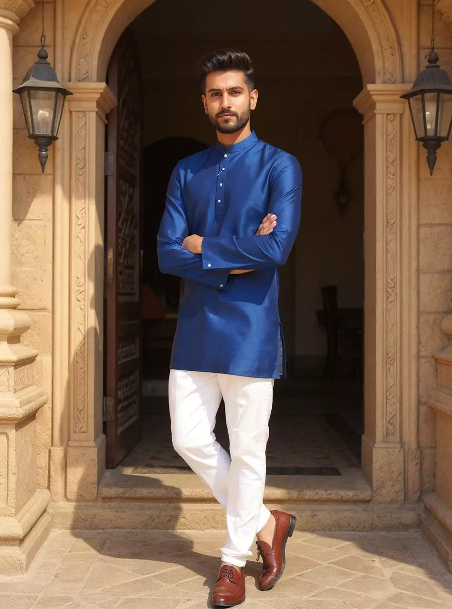 Raw Silk Plain Blue Men&