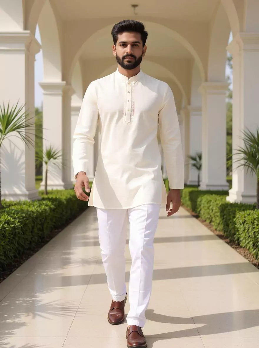 Raw Silk Plain Off White Men&