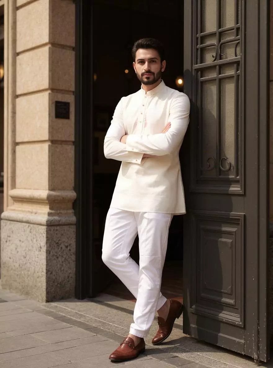 Raw Silk Plain Off White Men&