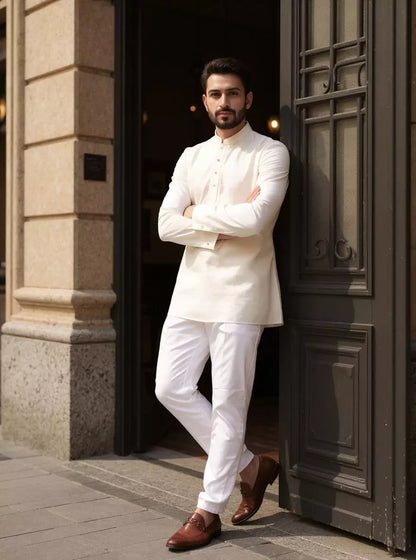 Raw Silk Plain Off White Men&