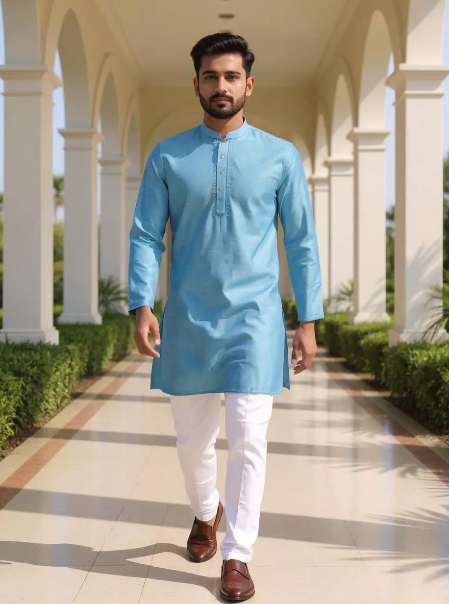 Raw Silk Plain Sky Blue Men&