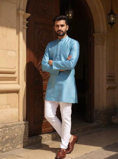 Raw Silk Plain Sky Blue Men&