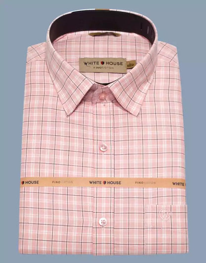 Peach Checkered Cotton Printed Shirt