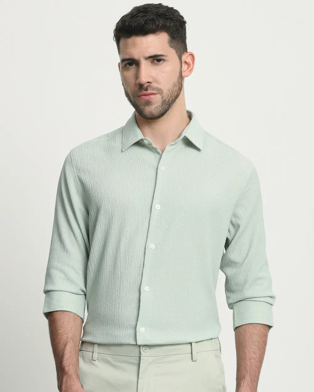 Light Green Popcorn with Cotton Full Sleeve Stylish Shirt