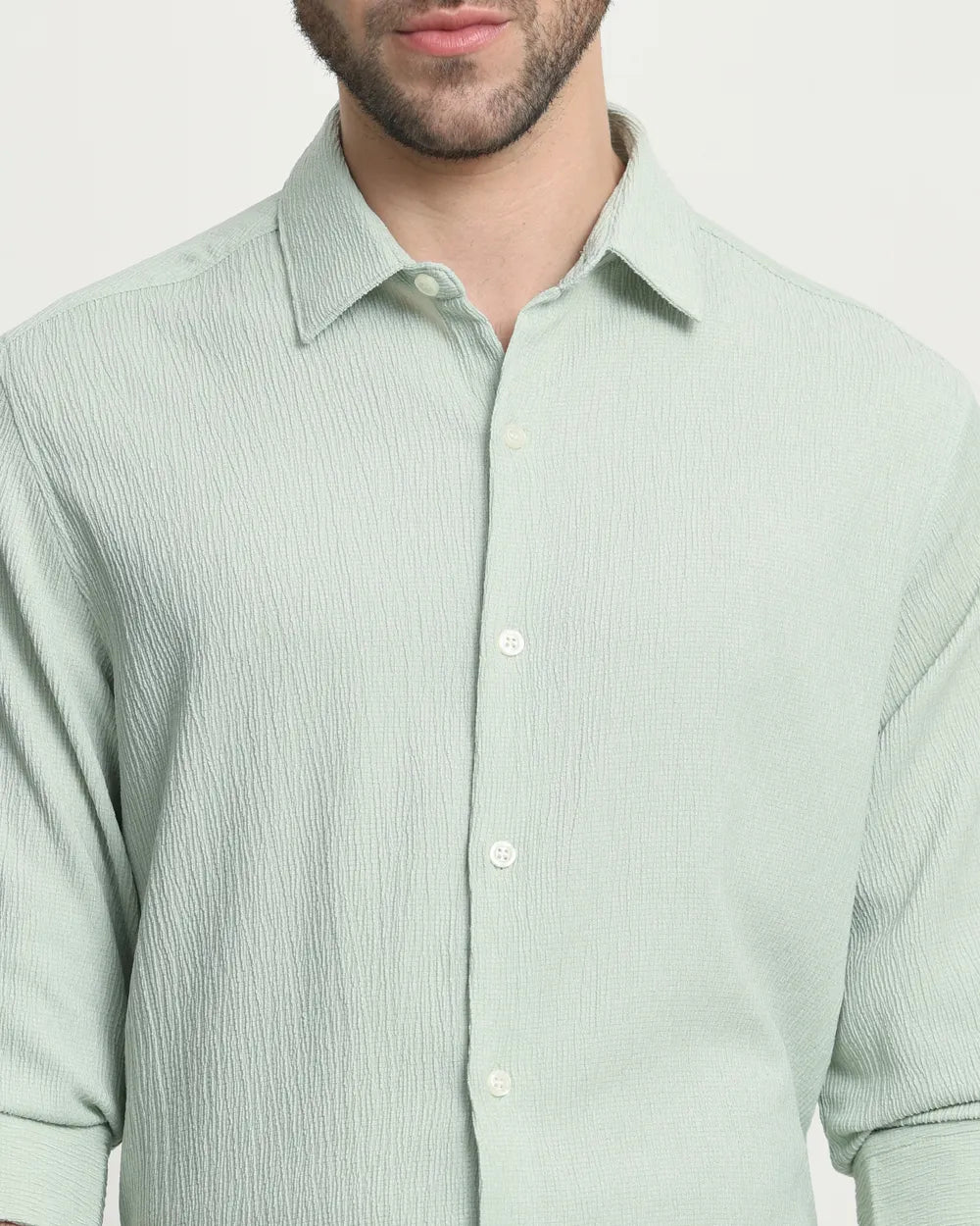Light Green Popcorn with Cotton Full Sleeve Stylish Shirt