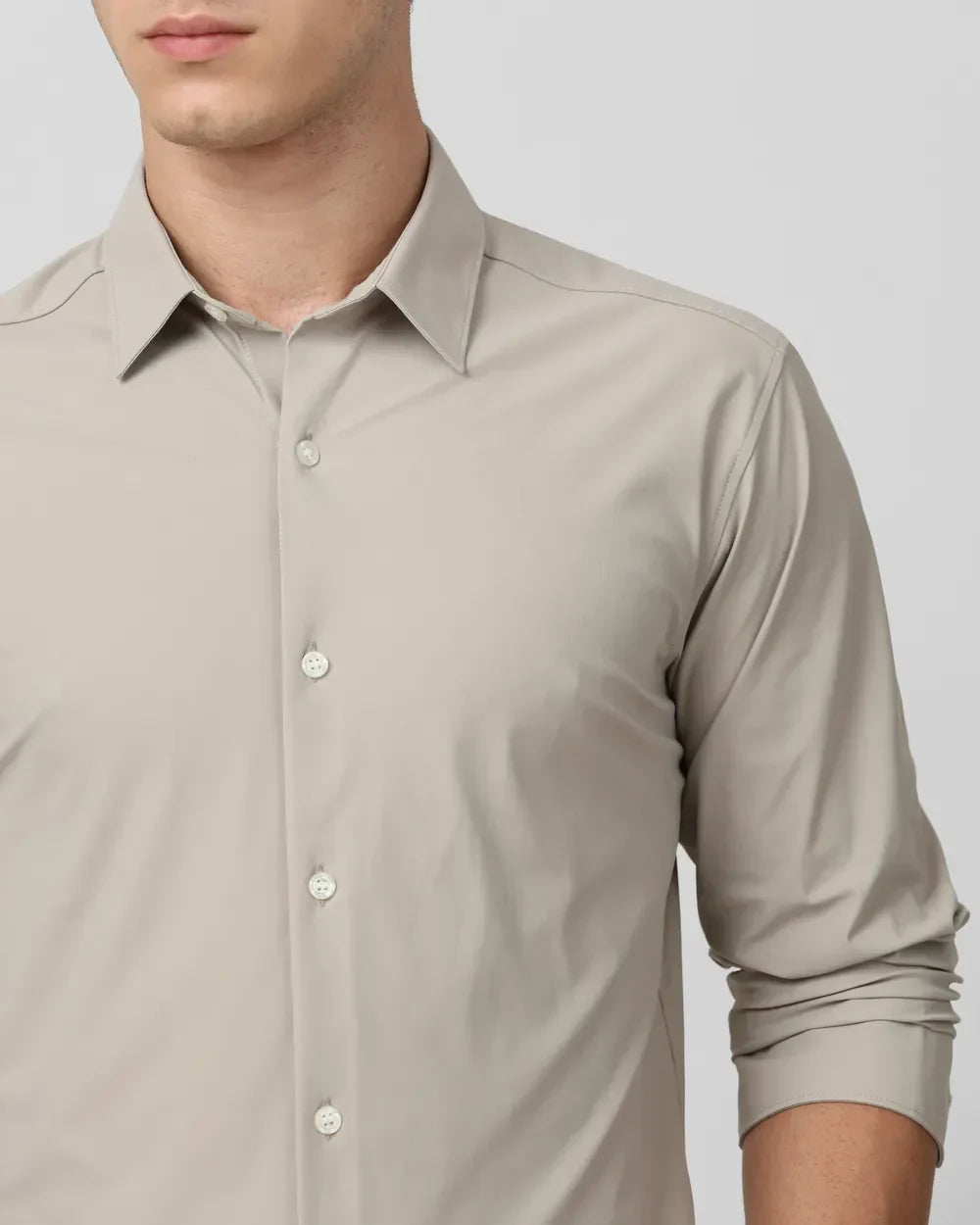 Stone Coloured Solid Full Sleeve Imported Stretch Nylon Shirt