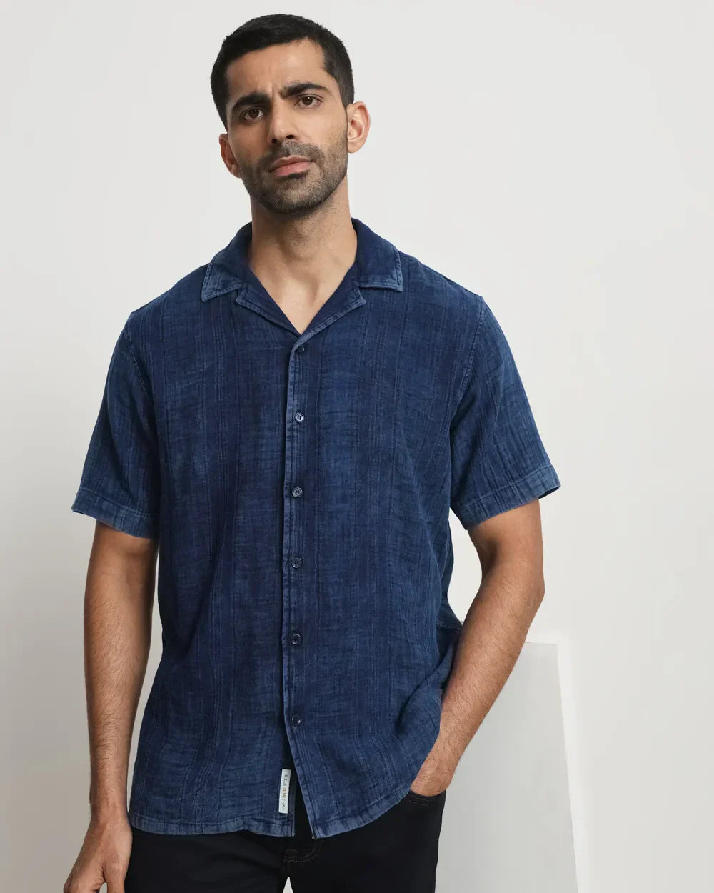 Dark Indigo Blue Half Sleeve Denim Casual Shirt