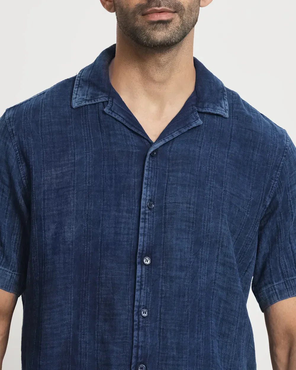 Dark Indigo Blue Half Sleeve Denim Casual Shirt