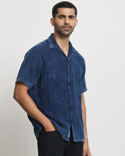 Dark Indigo Blue Half Sleeve Denim Casual Shirt