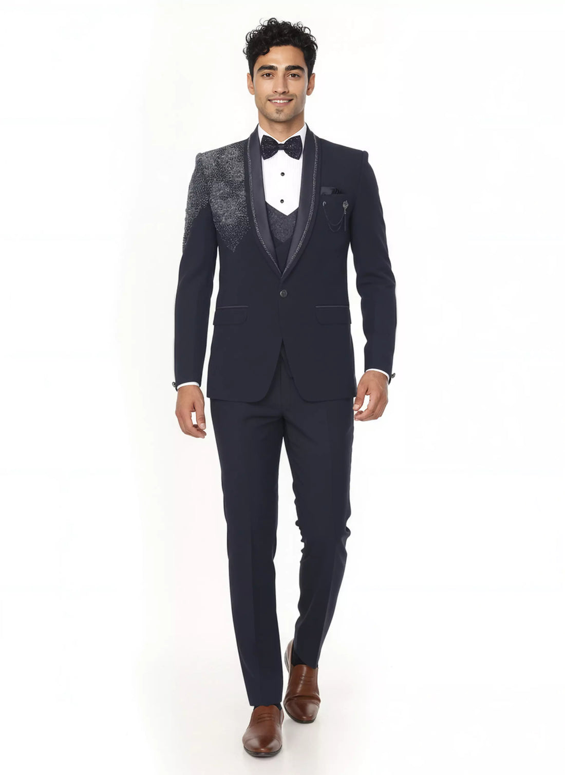 Classic Navy Blue Cutdana work Polynosic Tuxido Suit