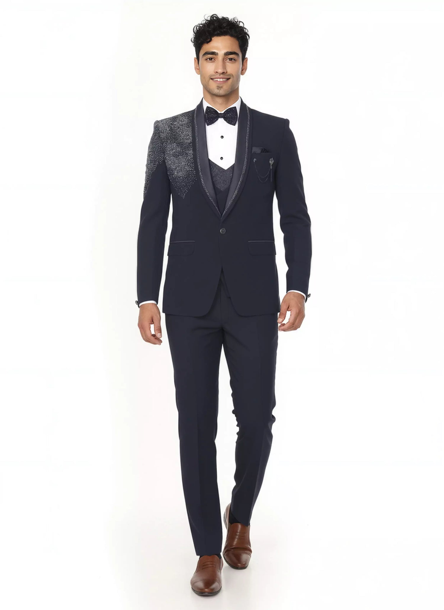 Classic Navy Blue Cutdana work Polynosic Tuxido Suit
