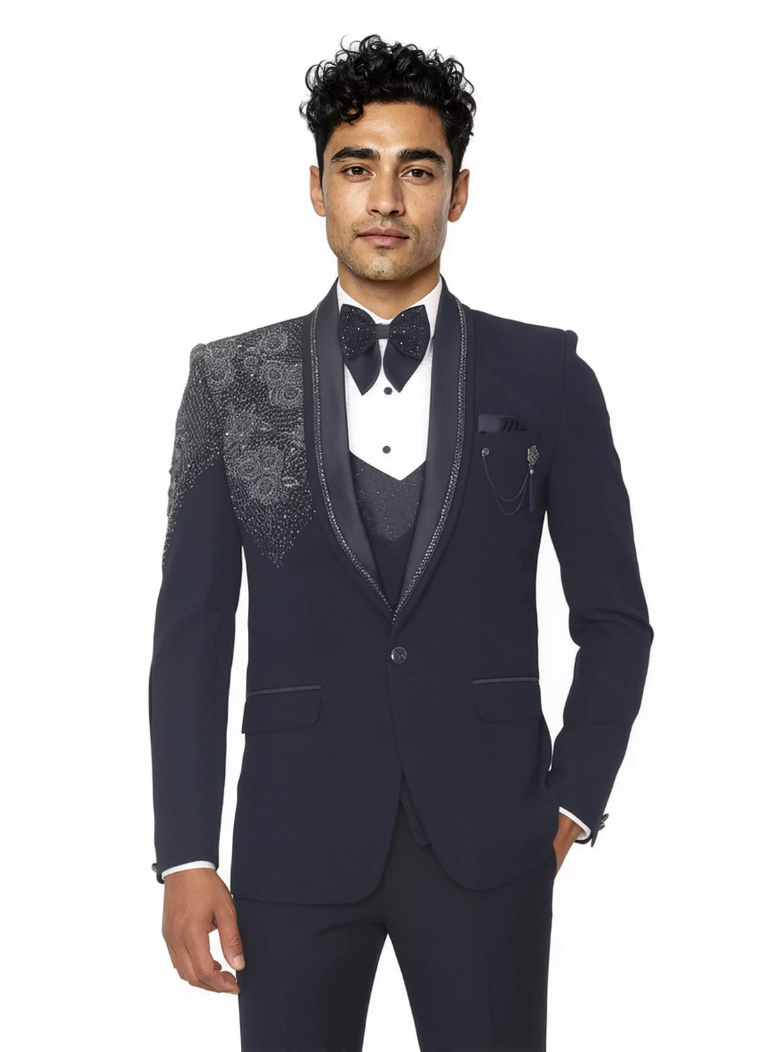 Classic Navy Blue Cutdana work Polynosic Tuxido Suit