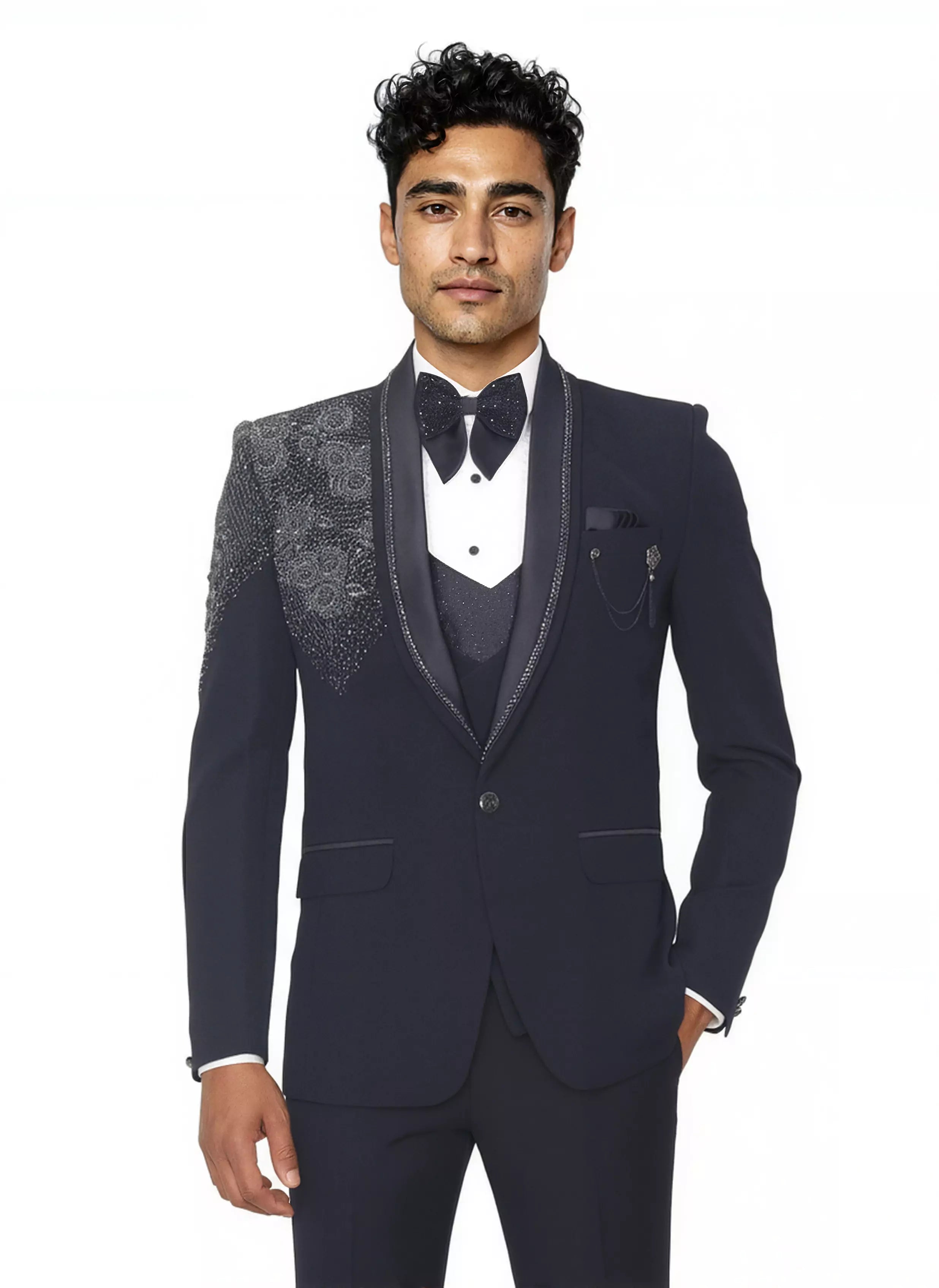 Classic Navy Blue Cutdana work Polynosic Tuxido Suit