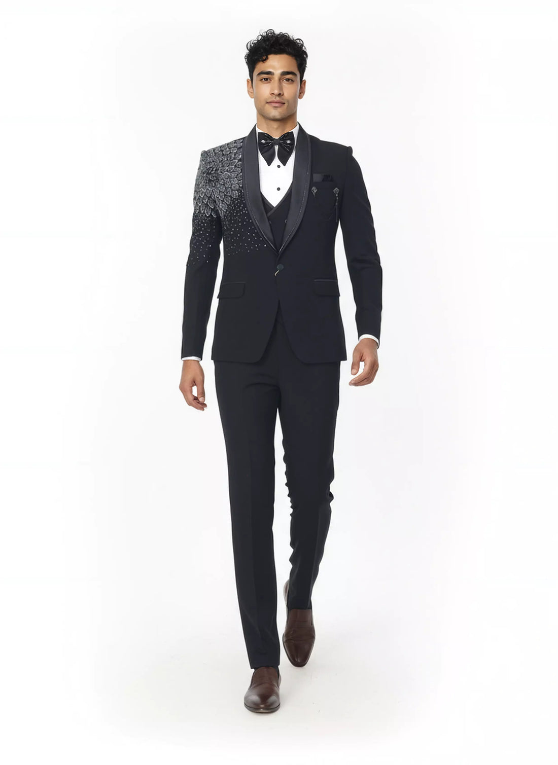 Navy Blue Cutdana work Polynosic 5 Pc Tuxido Suit