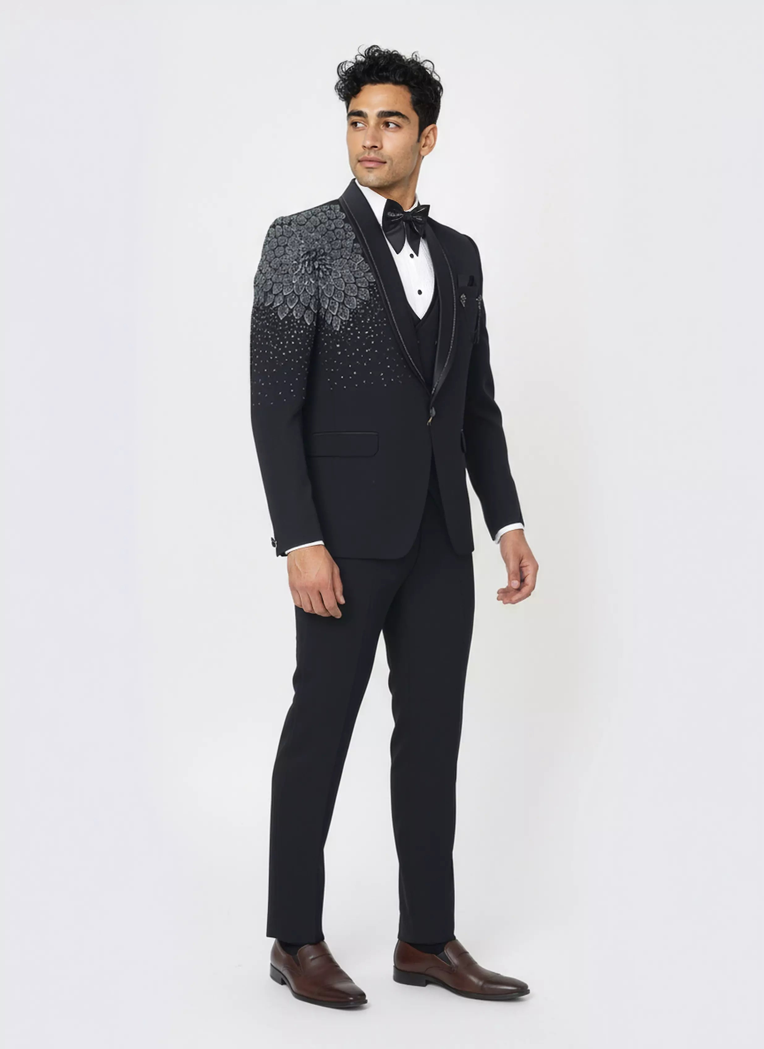 Navy Blue Cutdana work Polynosic 5 Pc Tuxido Suit