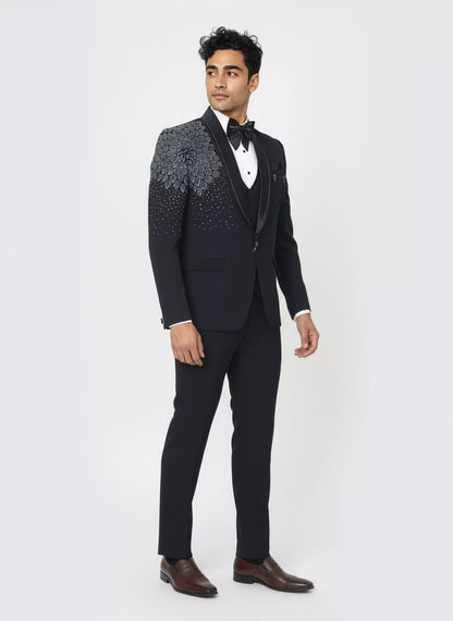 Navy Blue Cutdana work Polynosic 5 Pc Tuxido Suit