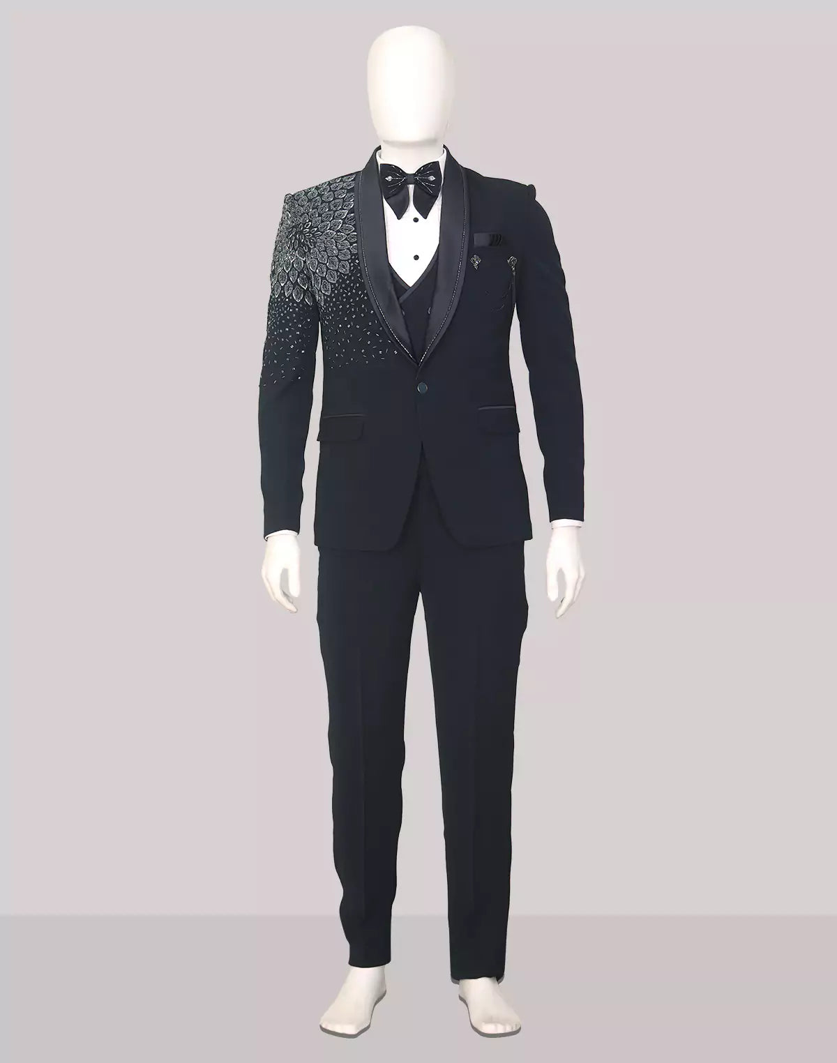 Navy Blue Cutdana work Polynosic 5 Pc Tuxido Suit