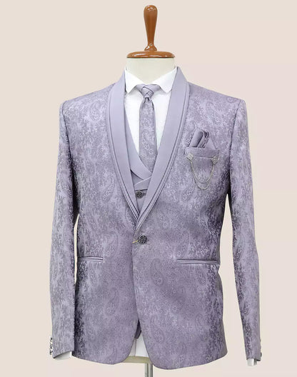 Violet Floral Weaving Jacquard 5 Pc Tuxido Suit