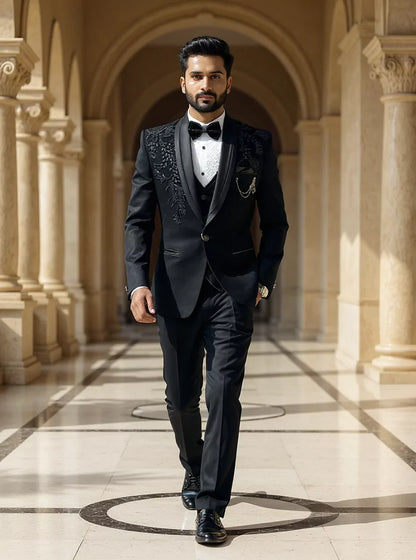 Black Polynosic Elegant Cutdana work 5 Pc Designer Suit