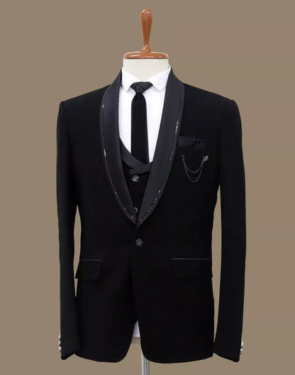 Black Polyester Terylene 5 Pc Tuxido Designer Suit