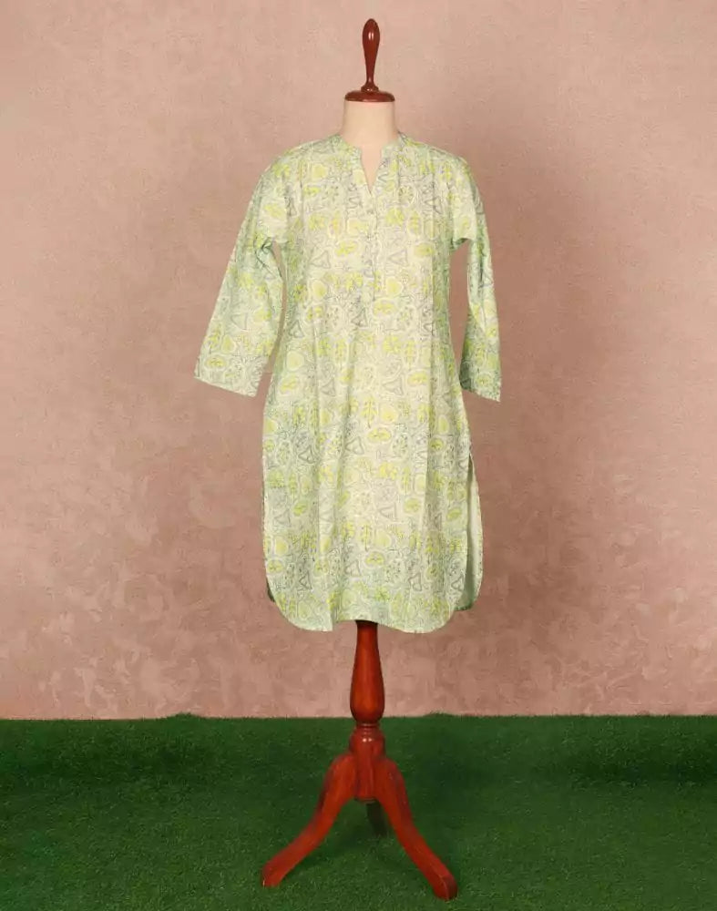 Green Floral Cotton Printed Tops