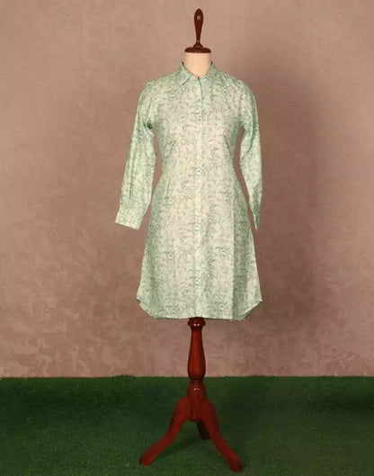 Pista Green Colour Floral Cotton Printed Tops