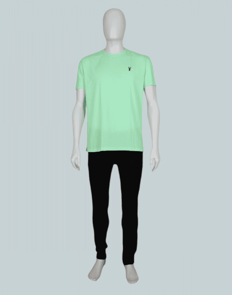 Light Green Plain Cotton Men T-Shirt